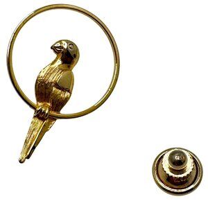 Vintage Avon Gold Tone Parrot Brooch Pin With Circular Design